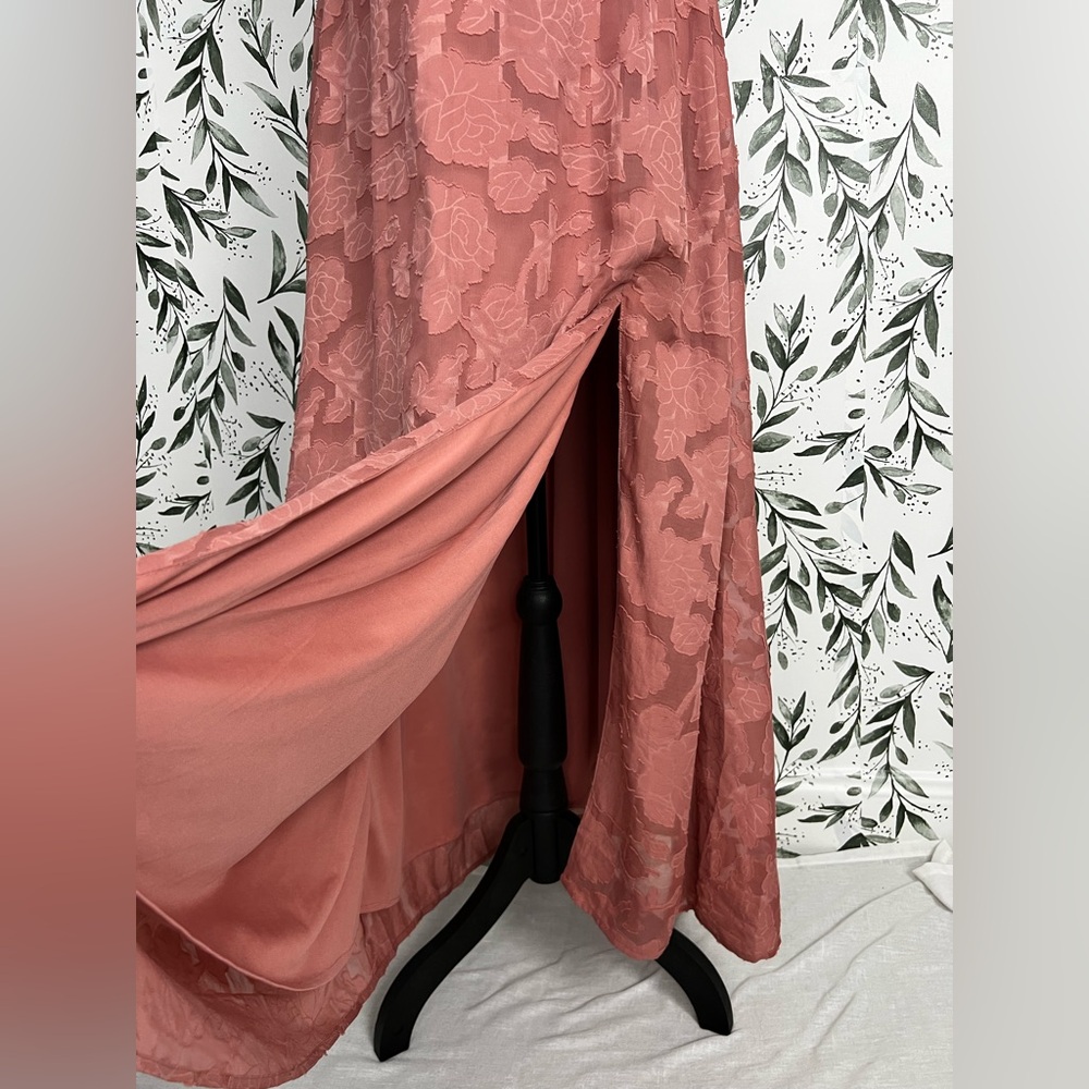 Romantic Ferlema Rusty Rose Floral Burnout Maxi Dress Size L Pink Sleeveless New - Picture 6 of 10